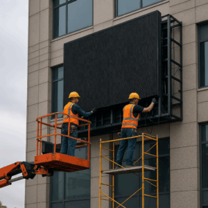 instalación de pantalla LED exterior resistente al agua en México