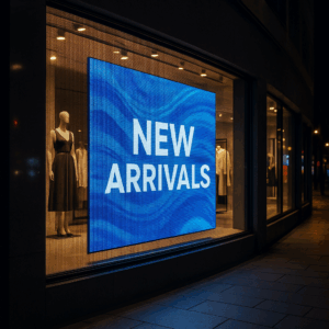 pantalla LED transparente escaparate México de noche