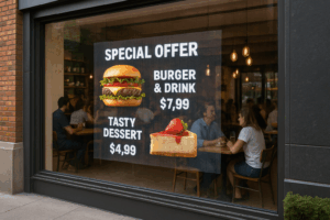 pantalla LED transparente escaparate restaurante México