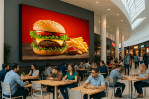 Videowall LED en área de restaurantes