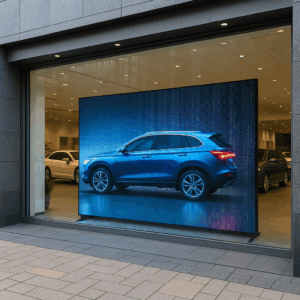 pantalla LED transparente escaparate agencia automotriz México