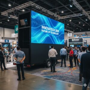 pantalla LED móvil en feria comercial