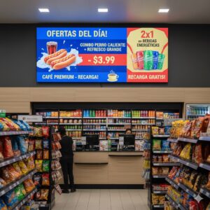 Publicidad LED en tienda de gasolinera
