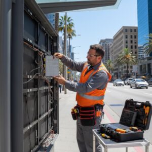 instalación de pantalla LED para marquesina de autobús
