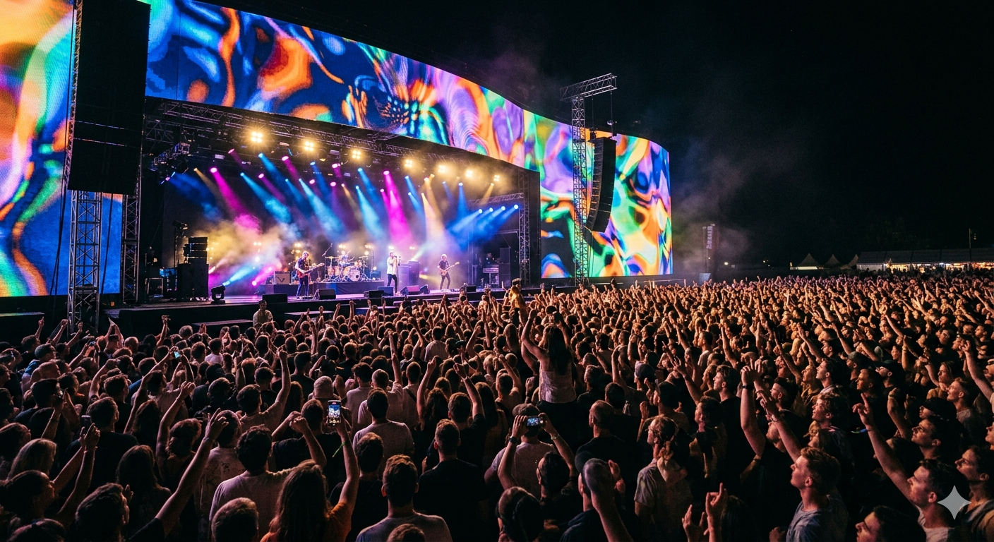 pantalla LED gigante para conciertos escenario evento masivo