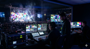 control audiovisual concierto pantallas LED cabina tecnica