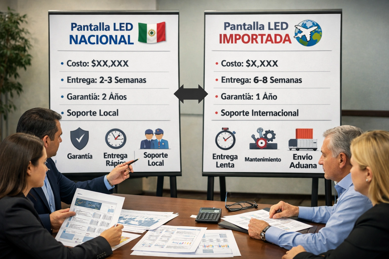 pantallas LED gigantes nacionales vs importadas comparadas en precio y soporte