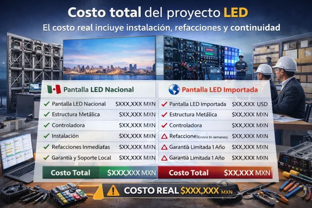 análisis de costo total en pantallas LED gigantes nacionales vs importadas