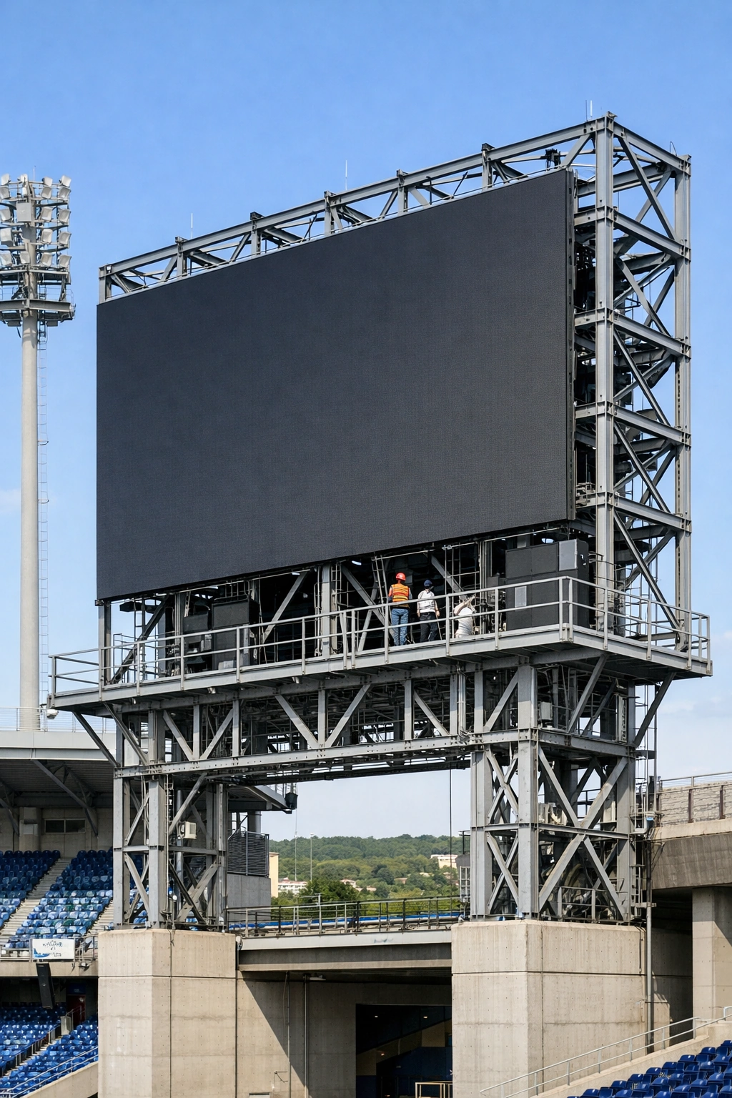pantallas LED gigantes para estadios con estructura metálica y montaje profesional