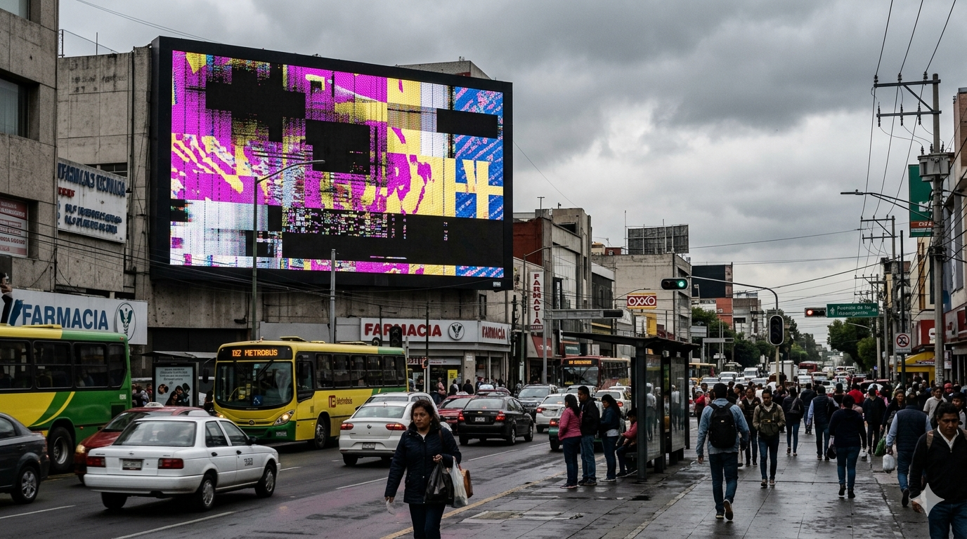 pantalla LED con fallas proveedor mala calidad publicidad digital Mexico