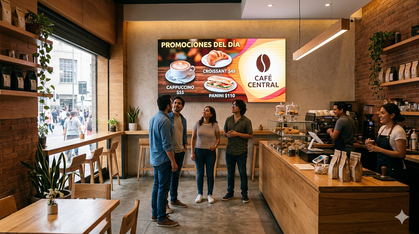 pantalla LED negocio pequeño interior promocion clientes Mexico