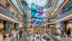 Pantalla LED de gran formato en centro comercial moderno