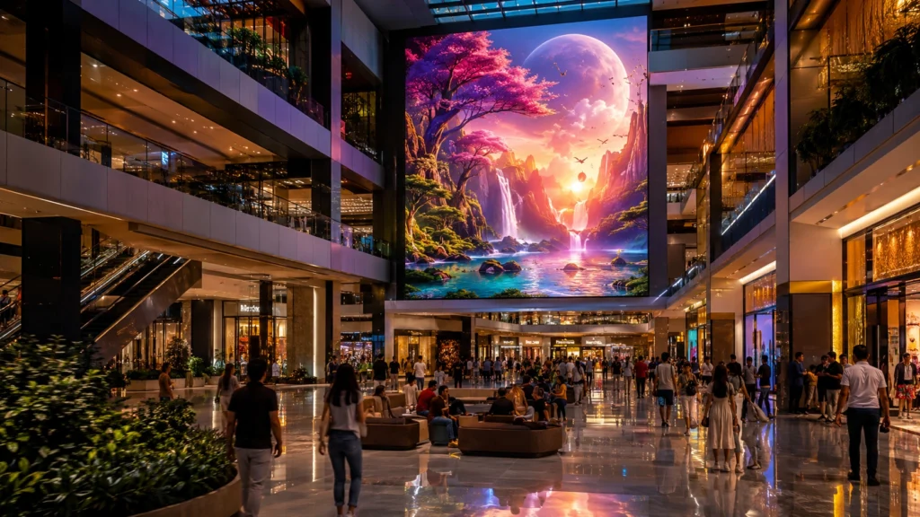pantalla LED gigante HPMLED mejorando la experiencia en un centro comercial