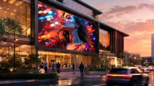 pantallas HPMLED para centros comerciales instaladas en fachada moderna