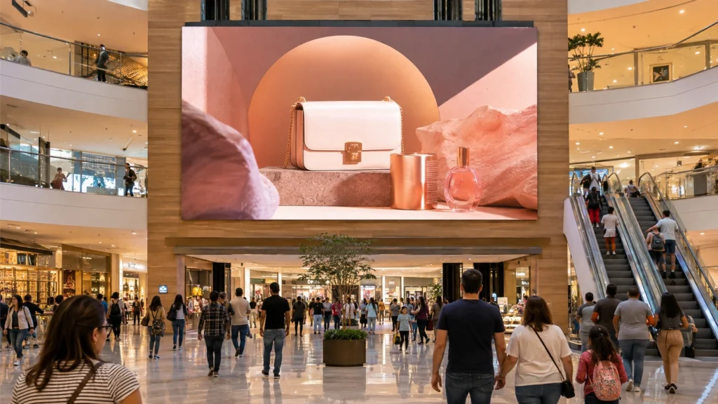 pantalla LED modular en centro comercial para publicidad digital
